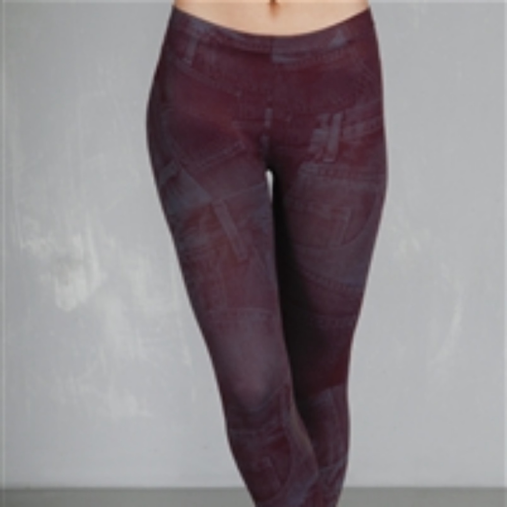 Burgundy Denim Print Leggings